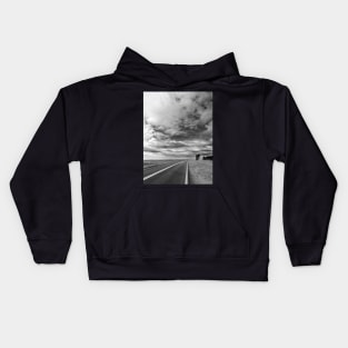 Isolation - Highway On The Prairie black and white photograph Kids Hoodie